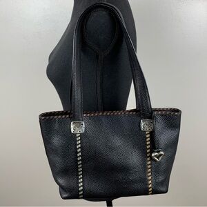 Brighton Tote Small Bag Black Pebbled Leather Whip Stitch Double Top Handles